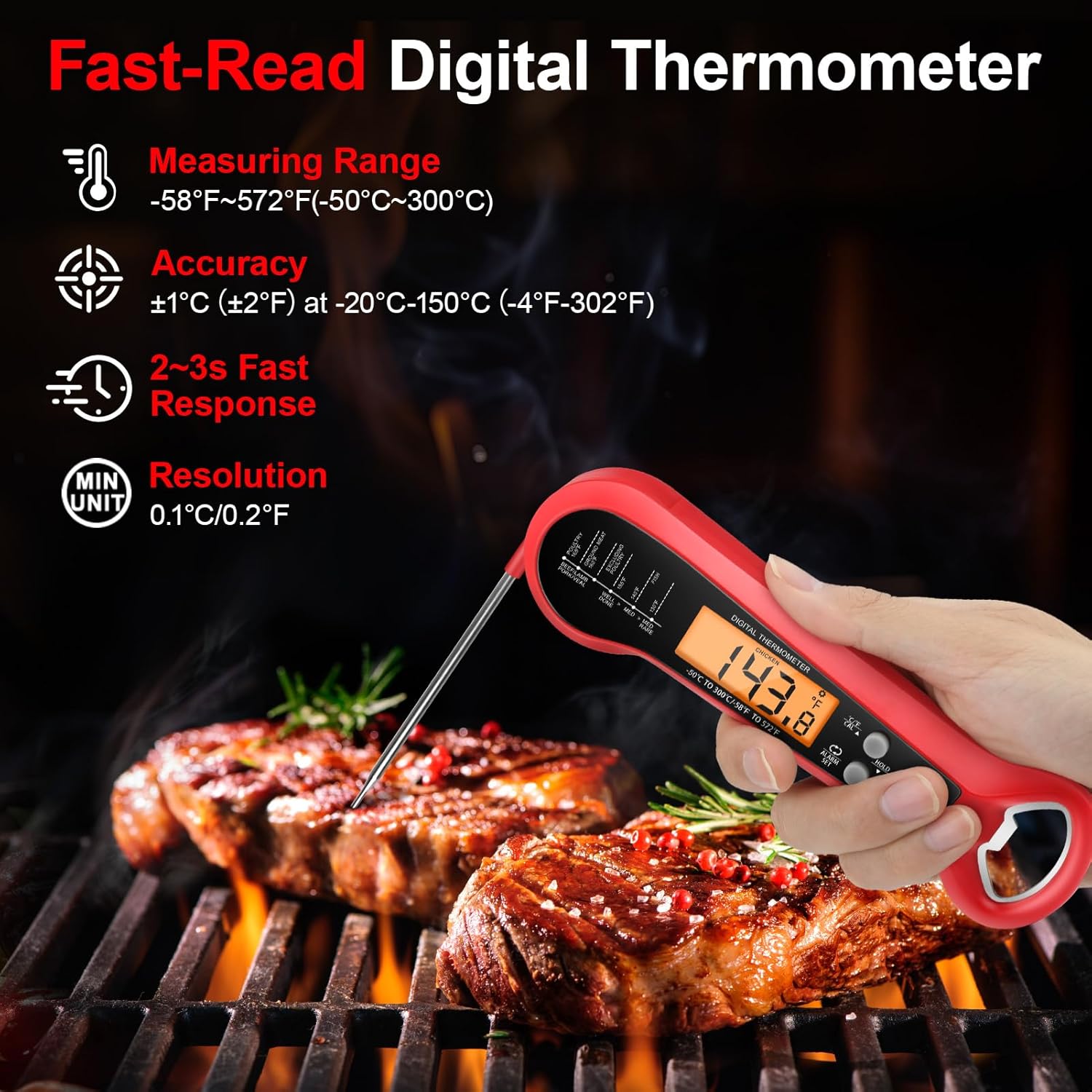 Instant Read Thermometer - Professional Digital Meat Thermometer Waterproof with